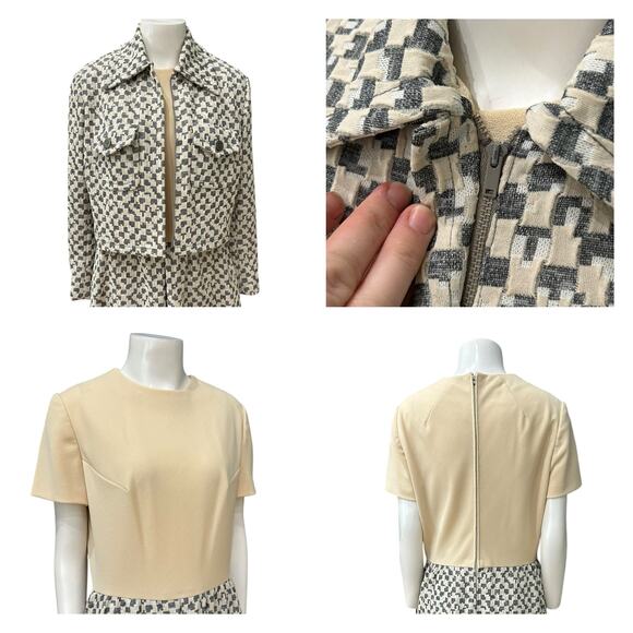 Vintage 1960s Mod Two-Piece Dress & Jacket Set – Checkered Knit / Medium - - Picture 3 of 4